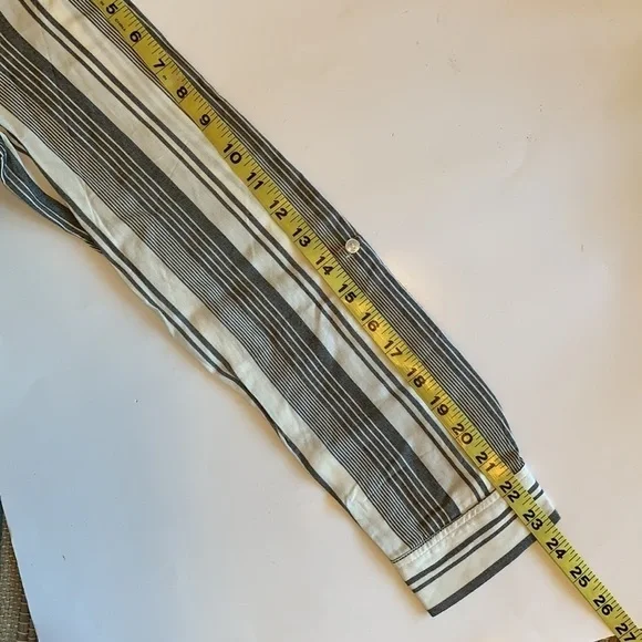 PINK ROSE black natural long sleeve shirtdress summer neutral pinstripe - Picture 9 of 13